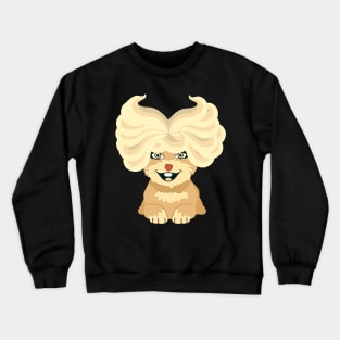funny happy cute little dog long blonde hair Crewneck Sweatshirt